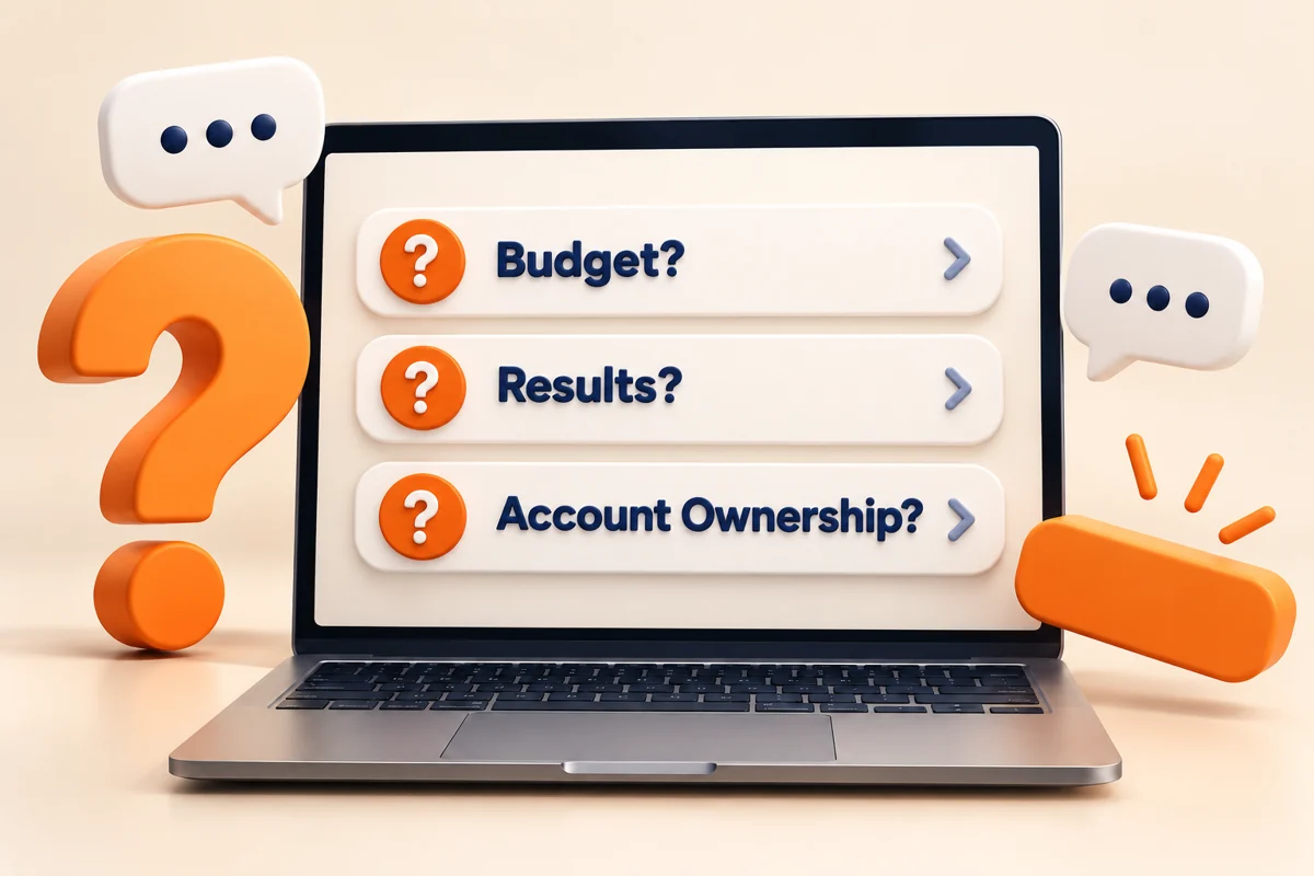 3D illustration of Google Ads Questions with raised lettering and relevant service elements