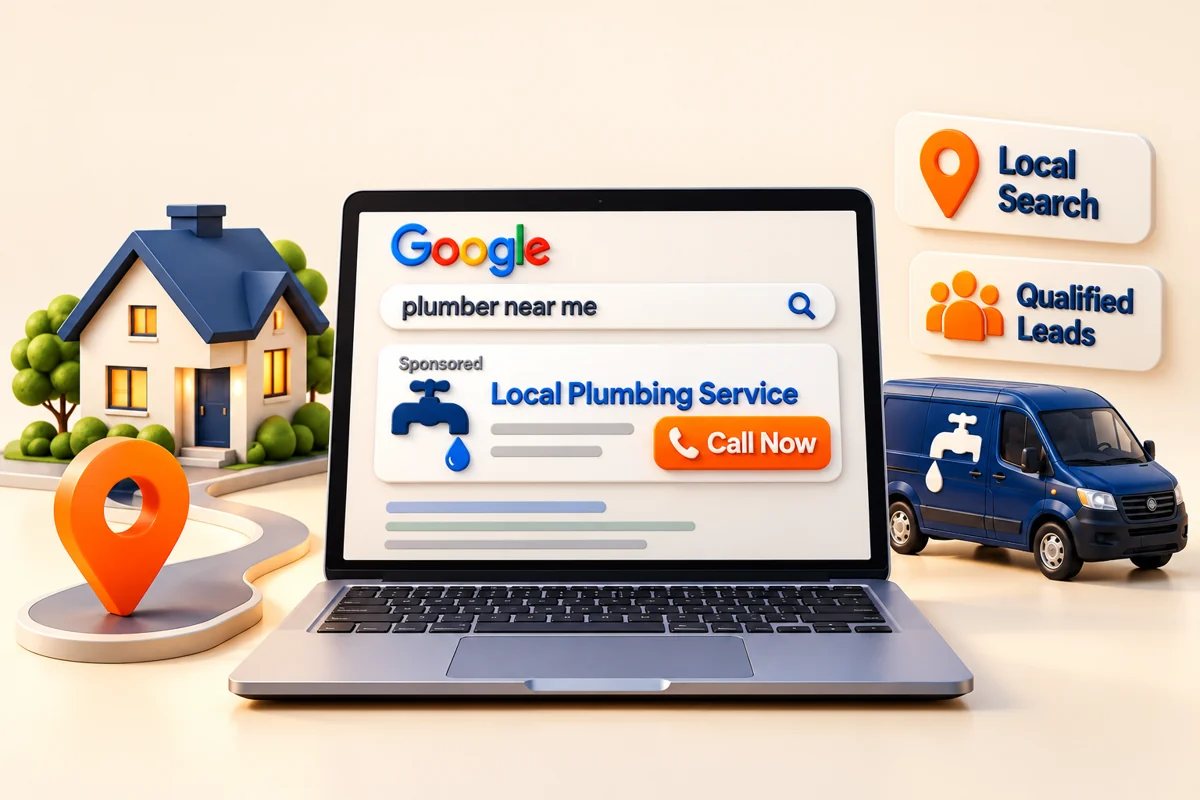 3D illustration of Local Service Google Ads with raised lettering and relevant service elements